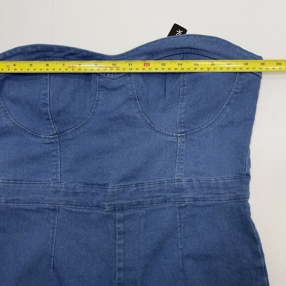 NEW LOOK‎ Women's Strapless Stretch Denim Jumpsuit Large Skinny Ankle Zipper NWT - Picture 13 of 16